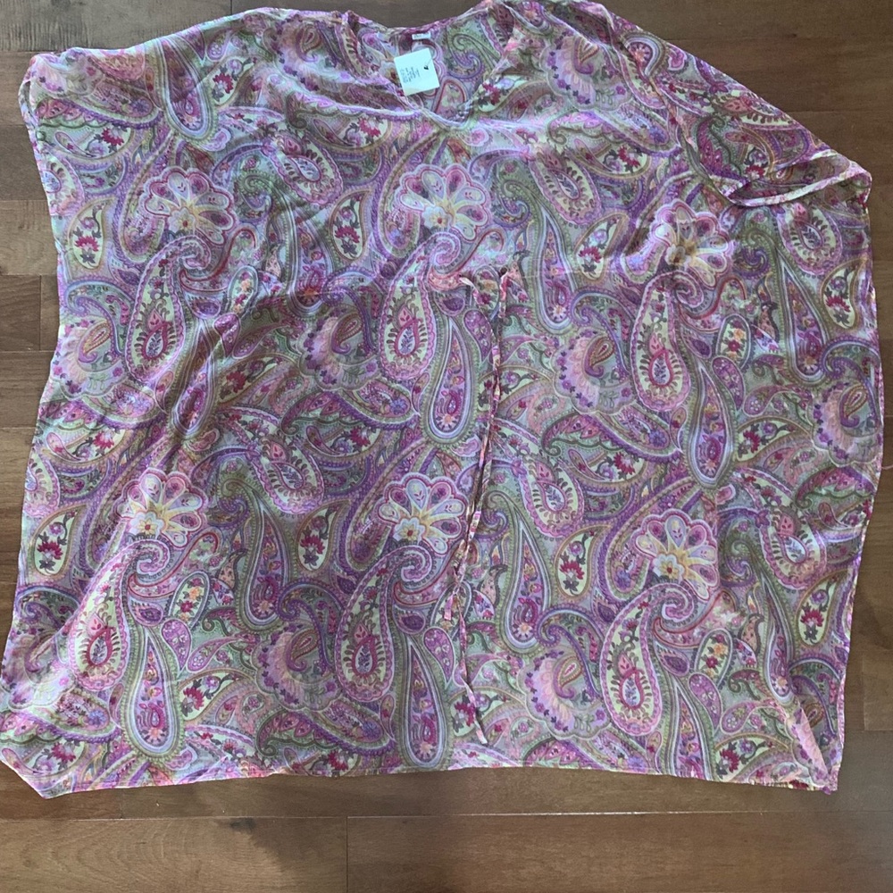 Paisley print pink-purple One Size Georgette KAFTAN DRESS TUNIC by Desi Pop. NWT
